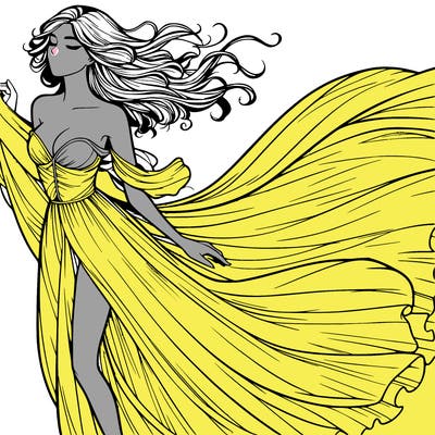 realistic woman in dress flowing the the wind