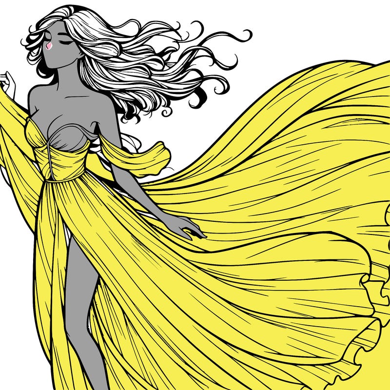 realistic woman in dress flowing the the wind