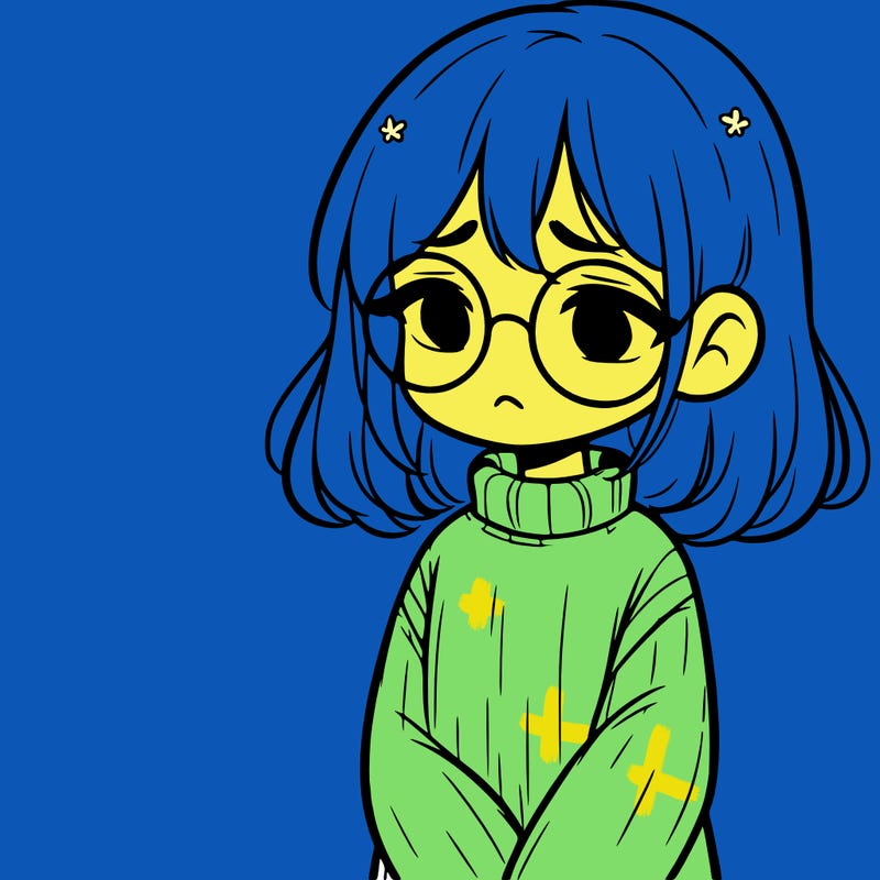 sad girl with glasses in a sweater
