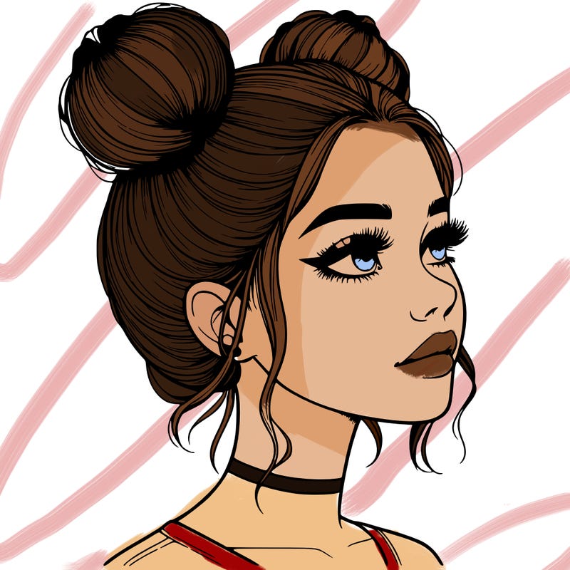 realistic girl with buns on the top of her head