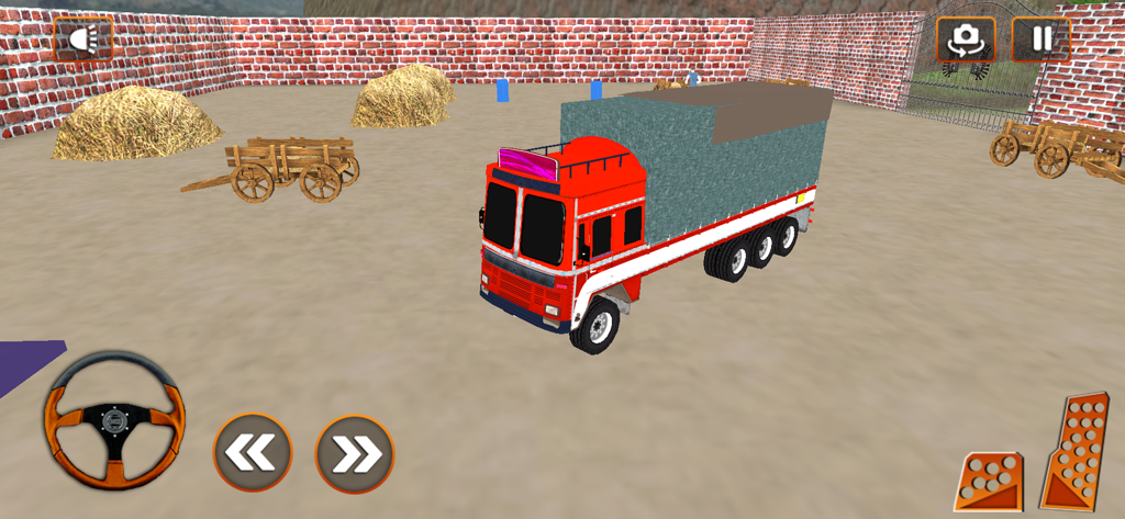 City Truck Offroad Games 3D - A red Indian lorry truck in a 3D offroad simulation environment with on-screen driving controls