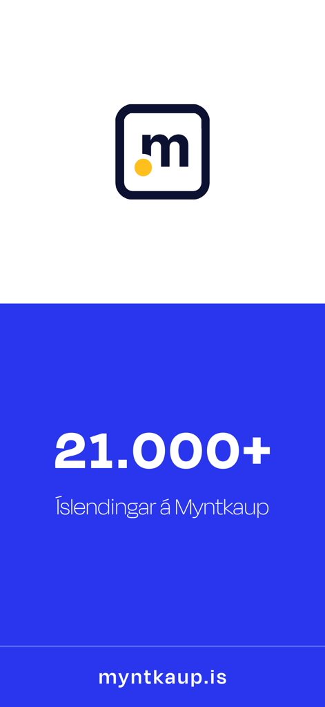 Myntkaup app screen showing over 21,000 Icelandic users