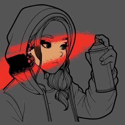 a realistic girl, spray painting
