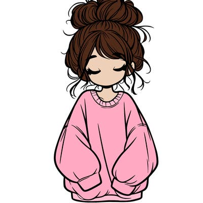 girl with baggy sweatshirt and messy bun