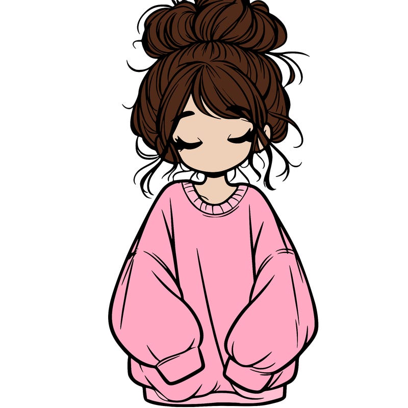 girl with baggy sweatshirt and messy bun