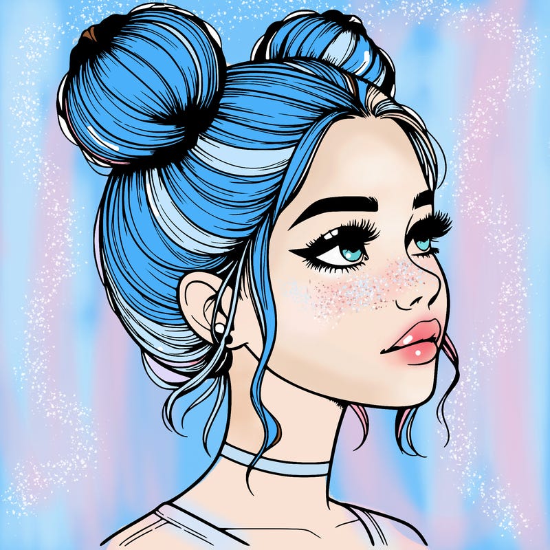 realistic girl with buns on the top of her head