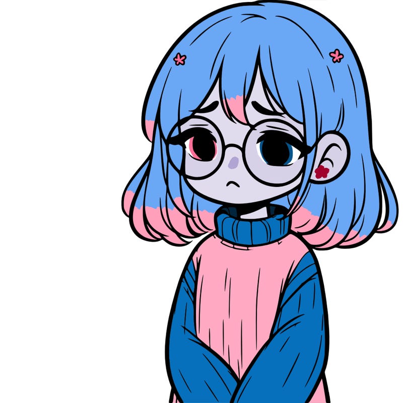 sad girl with glasses in a sweater