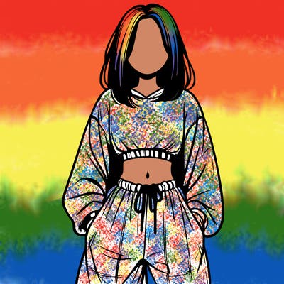 realistic girl faceless with baggy pants and a crop top