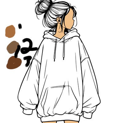 realistic girl with a oversized sweatshirt on and a bun