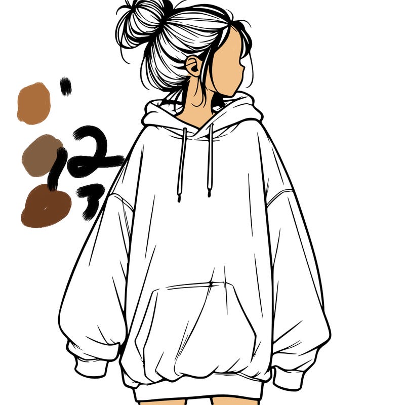 realistic girl with a oversized sweatshirt on and a bun