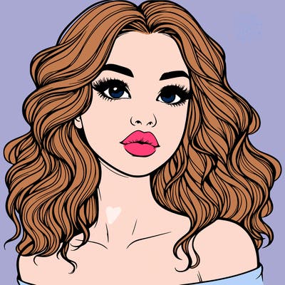 realistic girl with wavy hair and lips