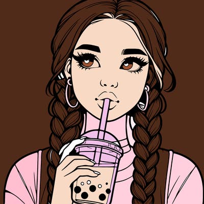 realistic girl with braided hair drinking boba