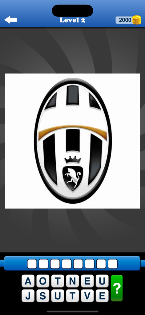 Whats the Badge? Football Quiz - Mobile game screen showing a football club badge quiz with the Juventus logo
