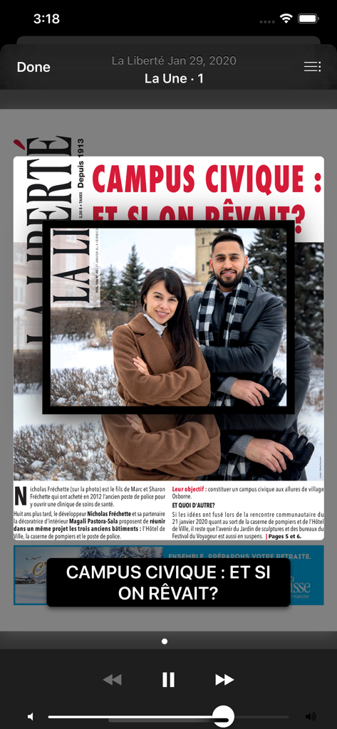 LA LIBERTÉ - Interfaz de la aplicación La Liberté que muestra una réplica digital del periódico francés