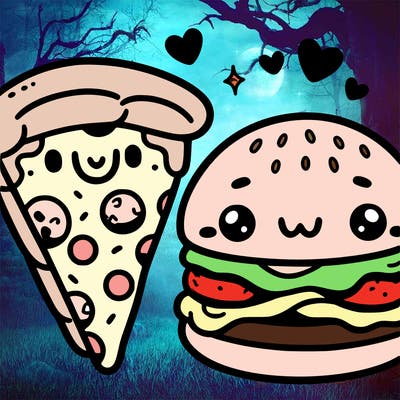 cute pizza and cute hamburger