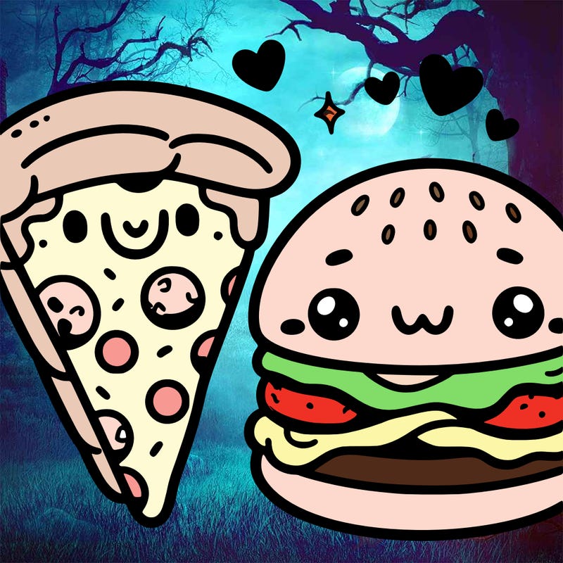 cute pizza and cute hamburger