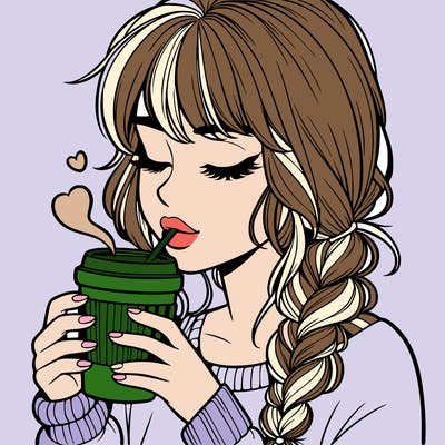 realistic girl drinking coffee