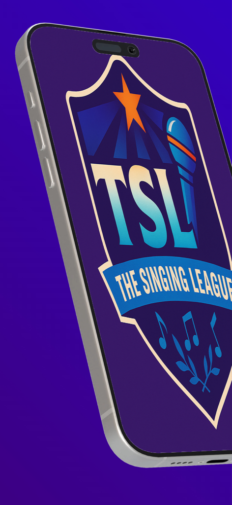 Singing League: AI Vocal Judge - O logo do aplicativo The Singing League em uma tela de smartphone