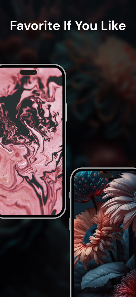 Due iPhone che mostrano sfondi a tema marmo rosa e floreali per la personalizzazione dello schermo