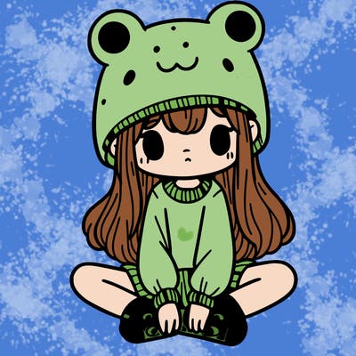 a girl wearing a frog hat and some frog socks