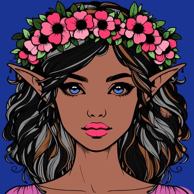 realistic female elf with flower crown