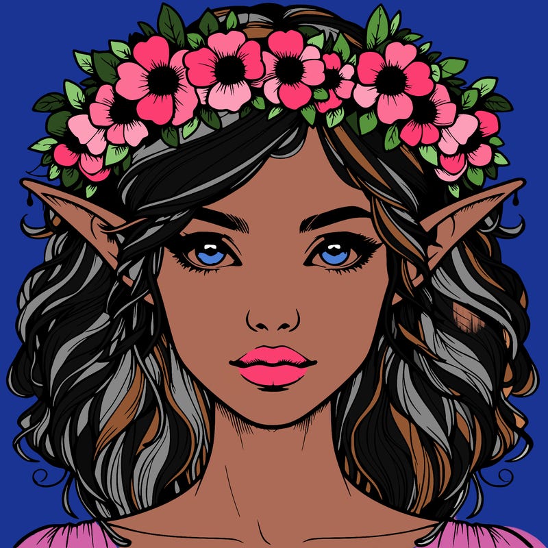 realistic female elf with flower crown