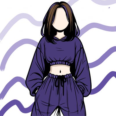 realistic girl faceless with baggy pants and a crop top