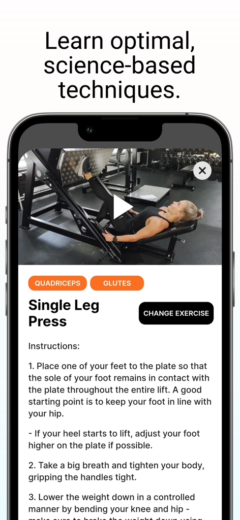 AITOFIT - Gym Workout Coach - AITOFIT gym coach app screen showing science-based exercise technique instructions and video demonstration