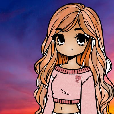 girl with long hair and a crop top with a sweater