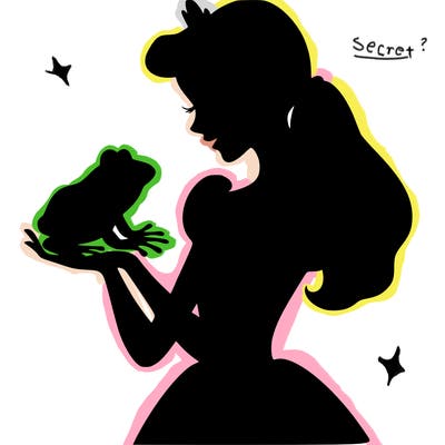 a shadow of a princess holding a frog realistic