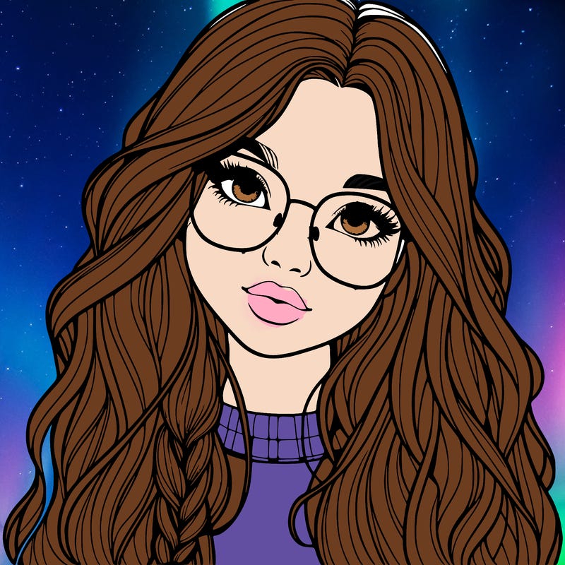girl with long hair and freckles and glasses realistic