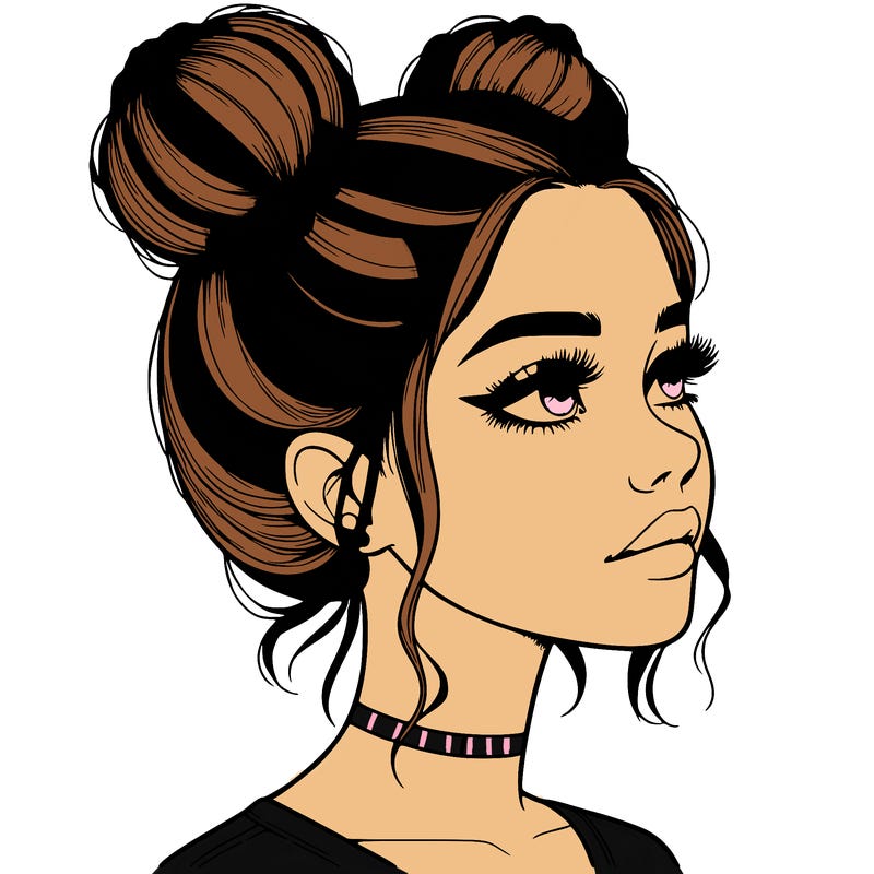 realistic girl with buns on the top of her head