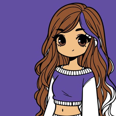 girl with long hair and a crop top with a sweater