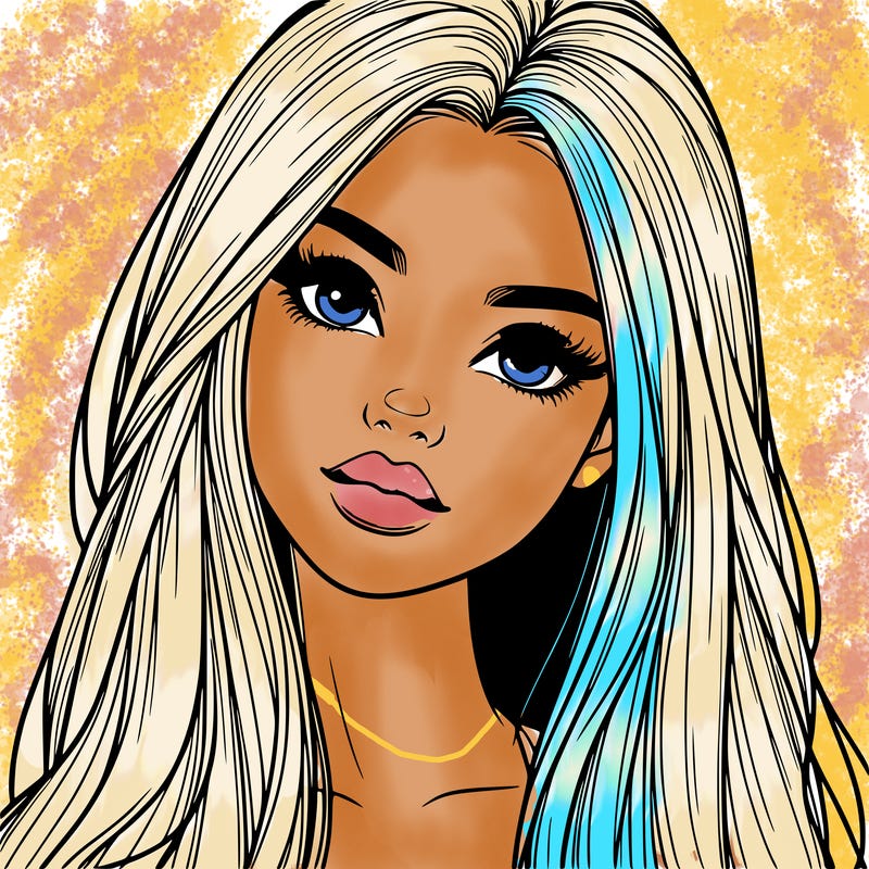 realistic teen girl with long hair and lips