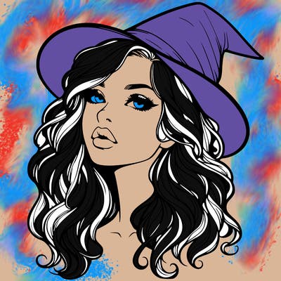 realistic witch girl with wavy hair and lips
