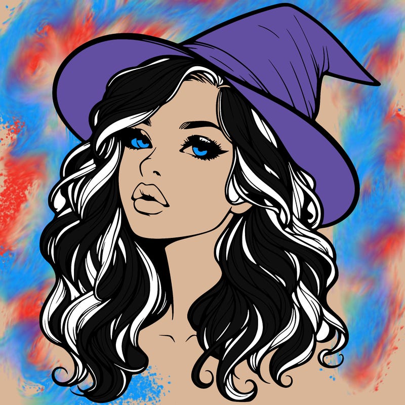 realistic witch girl with wavy hair and lips