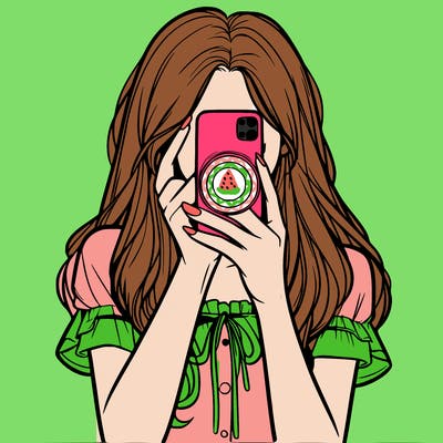 a realistic girl holding her phone taking pictures