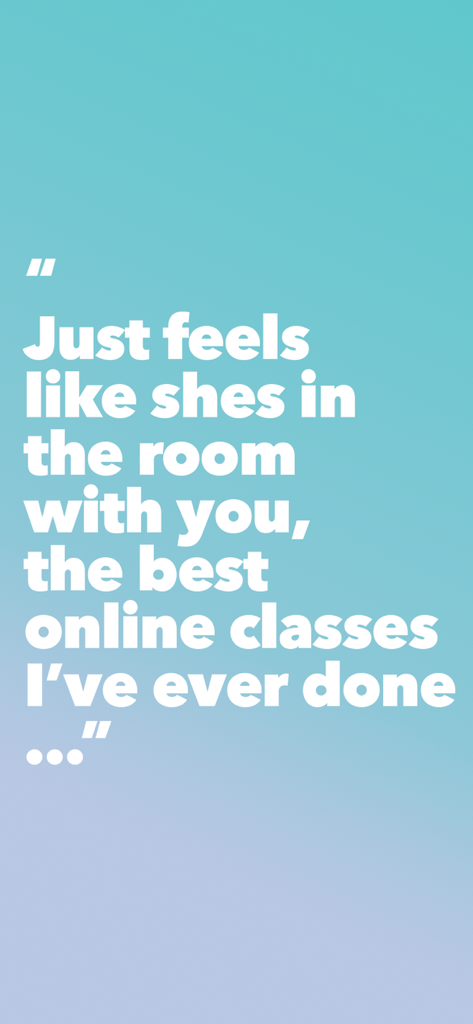 User testimonial for Fresh Body Fit Mind app online classes