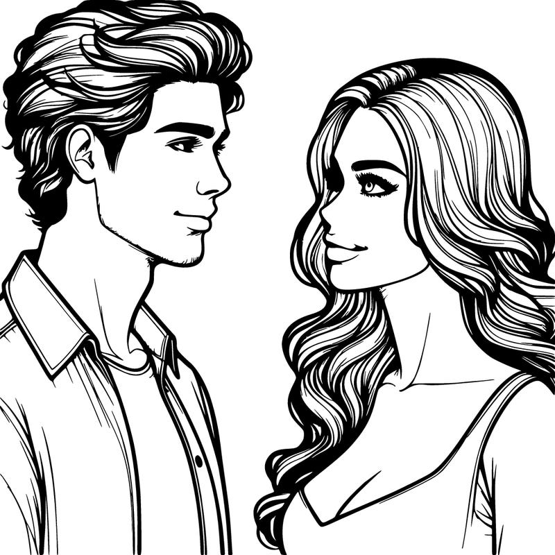 realistic women and man looking at each other