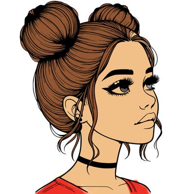 realistic girl with buns on the top of her head