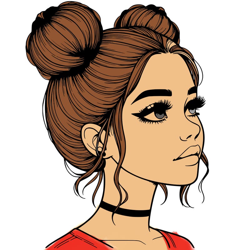 realistic girl with buns on the top of her head