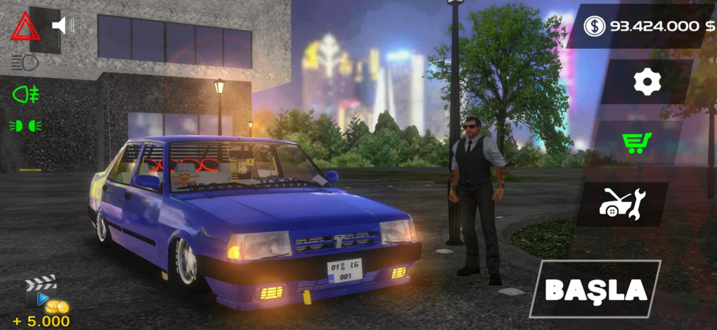 A customized blue Tofas Dogan car in the main menu of Dogan Simulator 2.