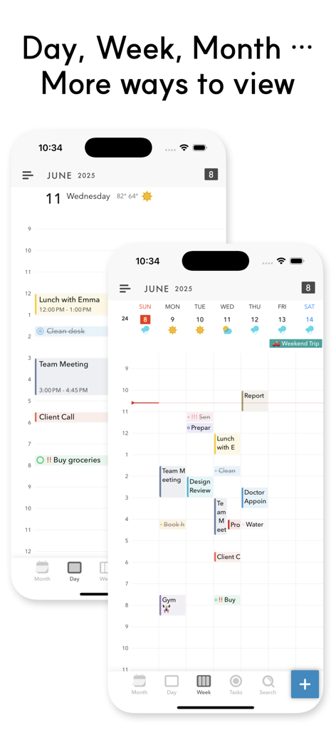 Across: Modern Calendar - Day and week schedule views in the Across Modern Calendar app on iPhone