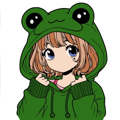 a cute teenage girl wearing a frog hoodie