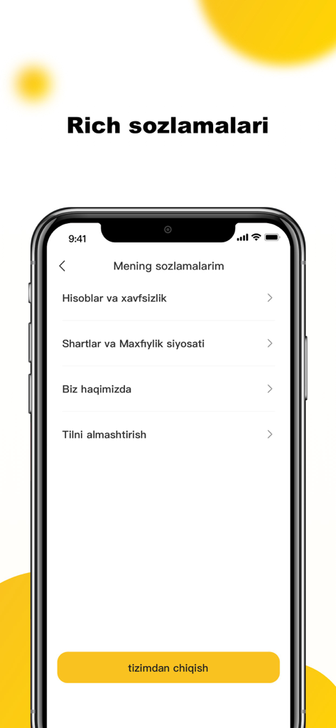 Thunder-Go - Settings screen of the Thunder-Go app displaying account security and language options