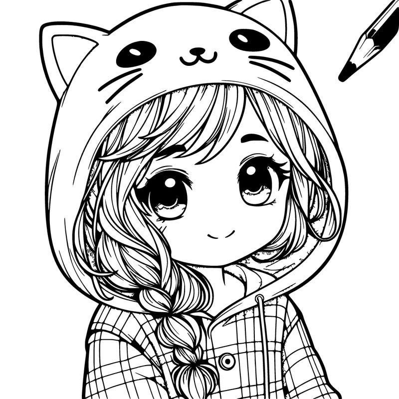 cute realistic girl in a pj cat hoodie