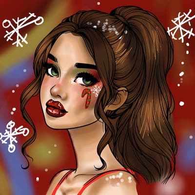 realistic girl with a ponytail on her hair and lips