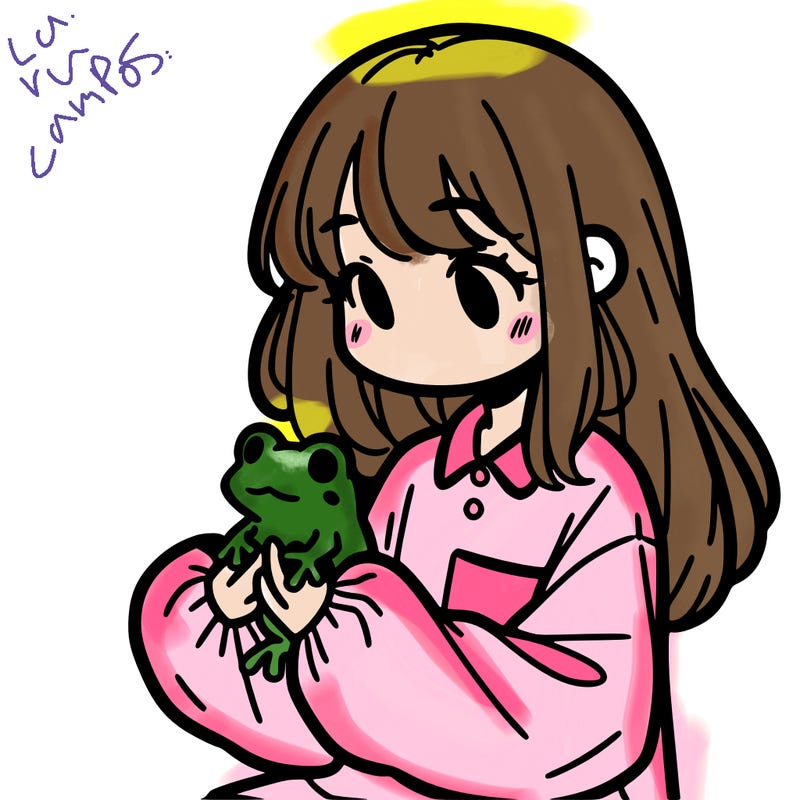 girl with long hair and a oversized shirt. and she is holding a frog