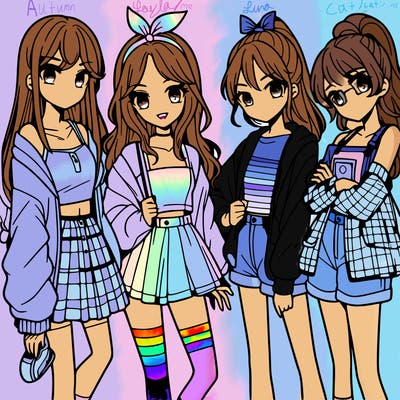 teen manga girls group of 4