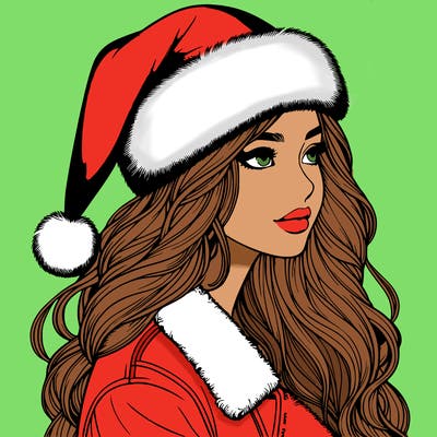 realistic girl in santa hat